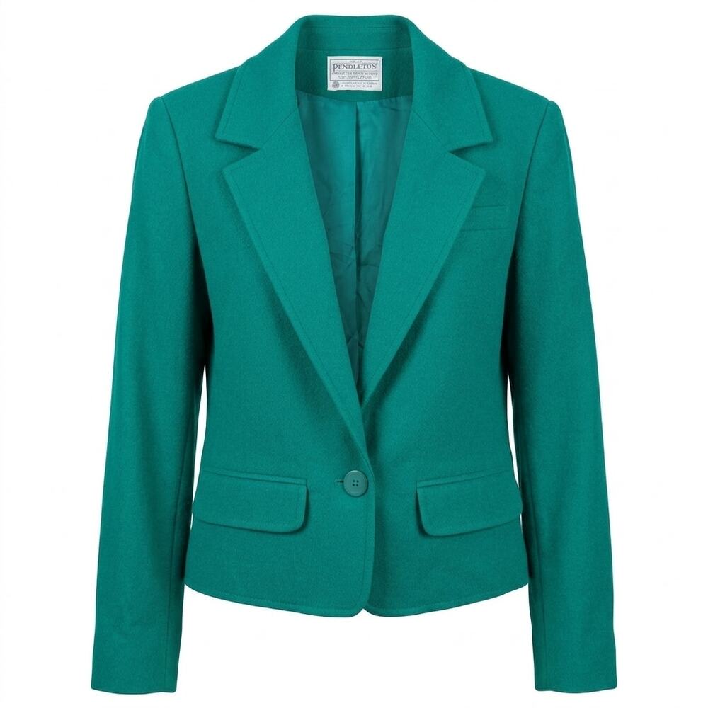 Vintage Pendleton Woolen Made in USA Teal Blazer Women See Measurements